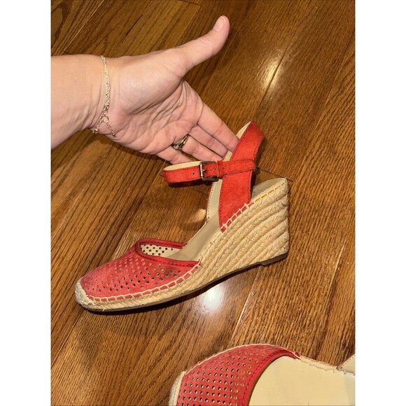FRANCO SARTO Coral Red Suede Wedge Sandal Size 8M *Excellent Condition - Picture 6 of 9